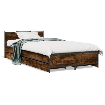 vidaXL Bettgestell mit Schubladen Räuchereiche 90x190 cm Holzwerkstoff