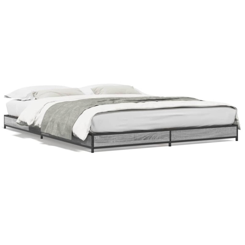 vidaXL Bettgestell Grau Sonoma 140x190 cm Holzwerkstoff und Metall vidaXL Bettgestell Grau Sonoma 140x190 cm Holzwerkstoff und Metall