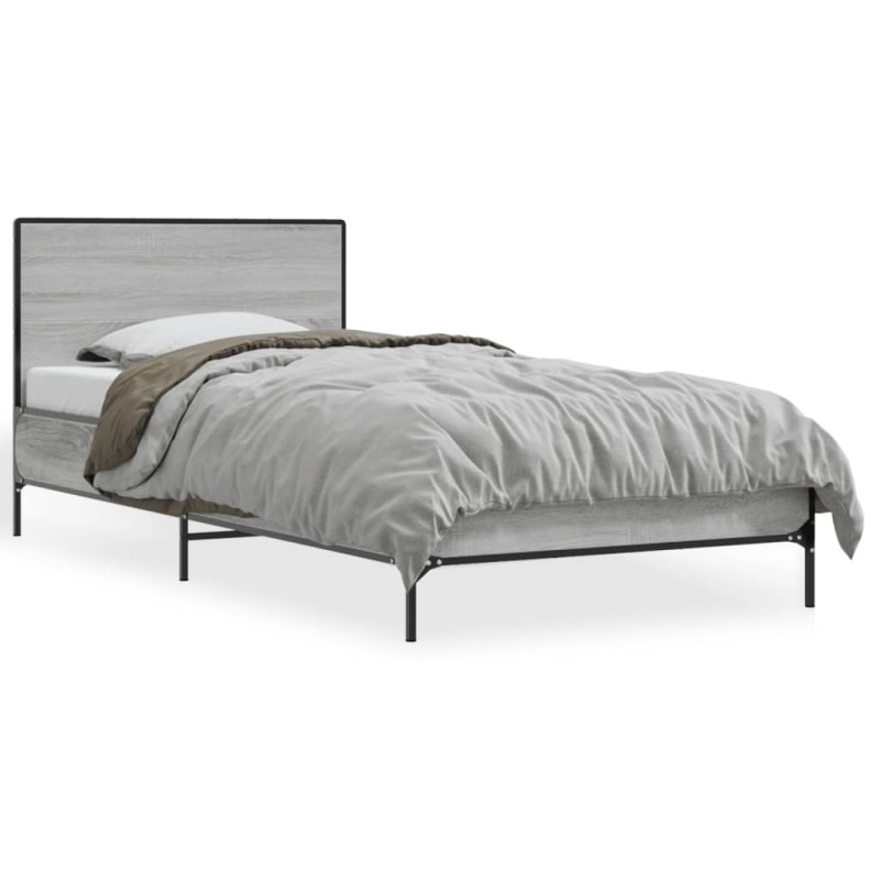 vidaXL Bettgestell Grau Sonoma 100x200 cm Holzwerkstoff und Metall vidaXL Bettgestell Grau Sonoma 100x200 cm Holzwerkstoff und Metall