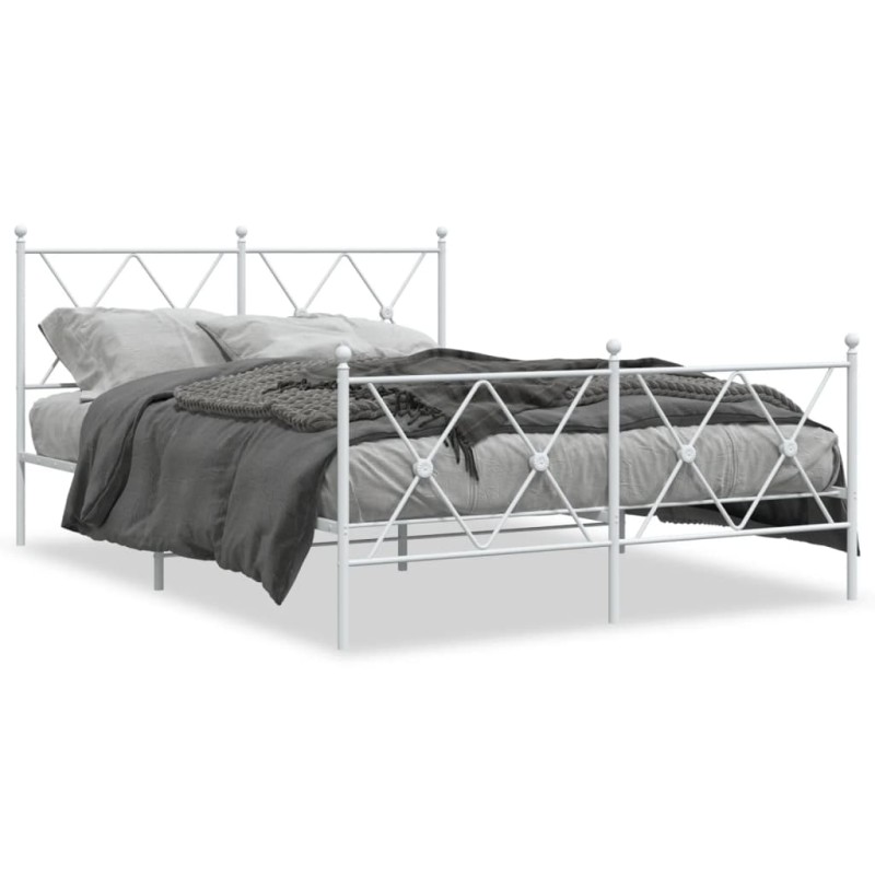 vidaXL Bettgestell mit Kopf- und Fußteil Metall Weiß 137x190 cm vidaXL Bettgestell mit Kopf- und Fußteil Metall Weiß 137x190 cm