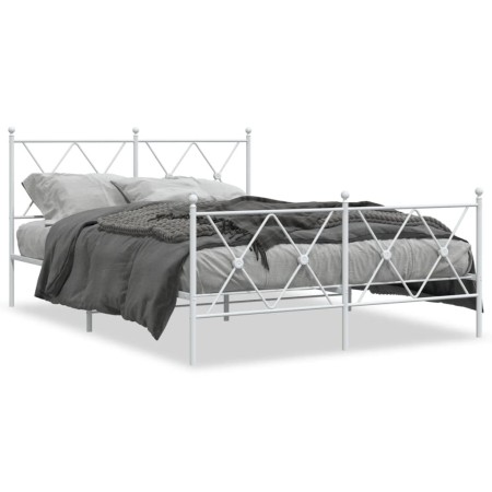 vidaXL Bettgestell mit Kopf- und Fußteil Metall Weiß 137x190 cm