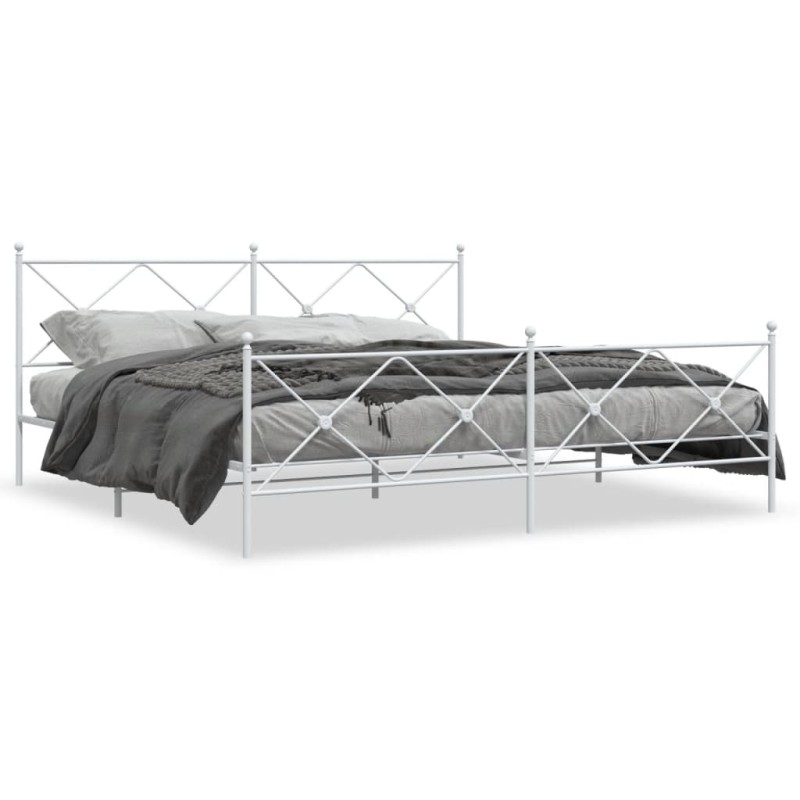 vidaXL Bettgestell mit Kopf- und Fußteil Metall Weiß 193x203 cm vidaXL Bettgestell mit Kopf- und Fußteil Metall Weiß 193x203 cm