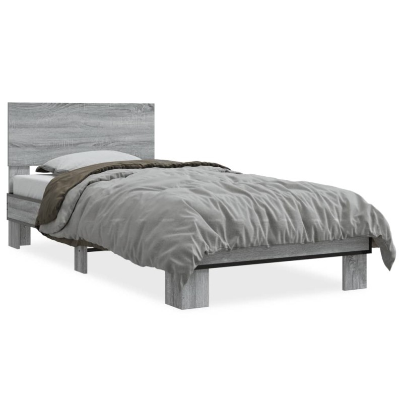 vidaXL Bettgestell Grau Sonoma 75x190 cm Holzwerkstoff und Metall vidaXL Bettgestell Grau Sonoma 75x190 cm Holzwerkstoff und Metall