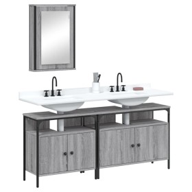 vidaXL 3-tlg. Badmöbel-Set Grau Sonoma Holzwerkstoff