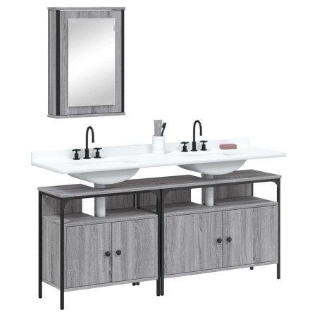 vidaXL 3-tlg. Badmöbel-Set Grau Sonoma Holzwerkstoff