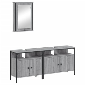 vidaXL 3-tlg. Badmöbel-Set Grau Sonoma Holzwerkstoff