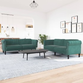 vidaXL 2-tlg. Sofagarnitur Dunkelgrün Samt