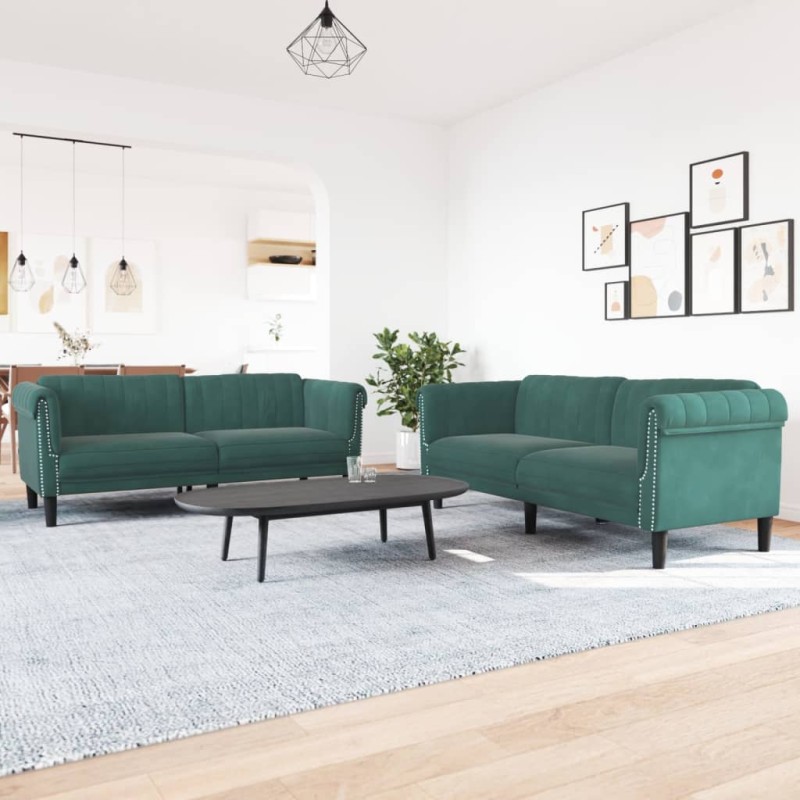 vidaXL 2-tlg. Sofagarnitur Dunkelgrün Samt vidaXL 2-tlg. Sofagarnitur Dunkelgrün Samt