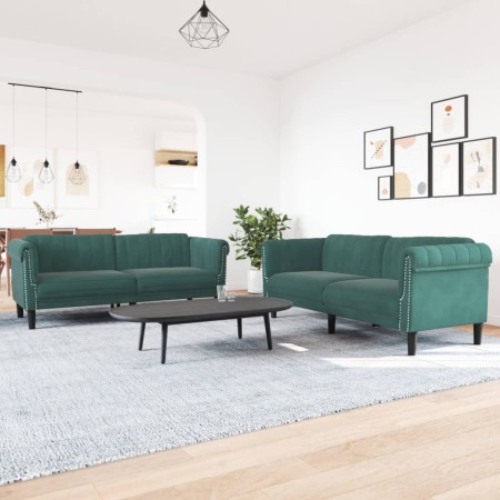 vidaXL 2-tlg. Sofagarnitur Dunkelgrün Samt