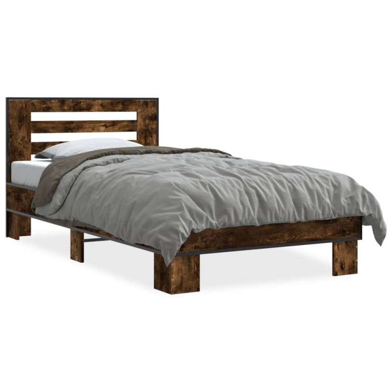 vidaXL Bettgestell Räuchereiche 100x200 cm Holzwerkstoff und Metall vidaXL Bettgestell Räuchereiche 100x200 cm Holzwerkstoff und Metall