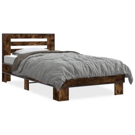 vidaXL Bettgestell Räuchereiche 90x200 cm Holzwerkstoff und Metall