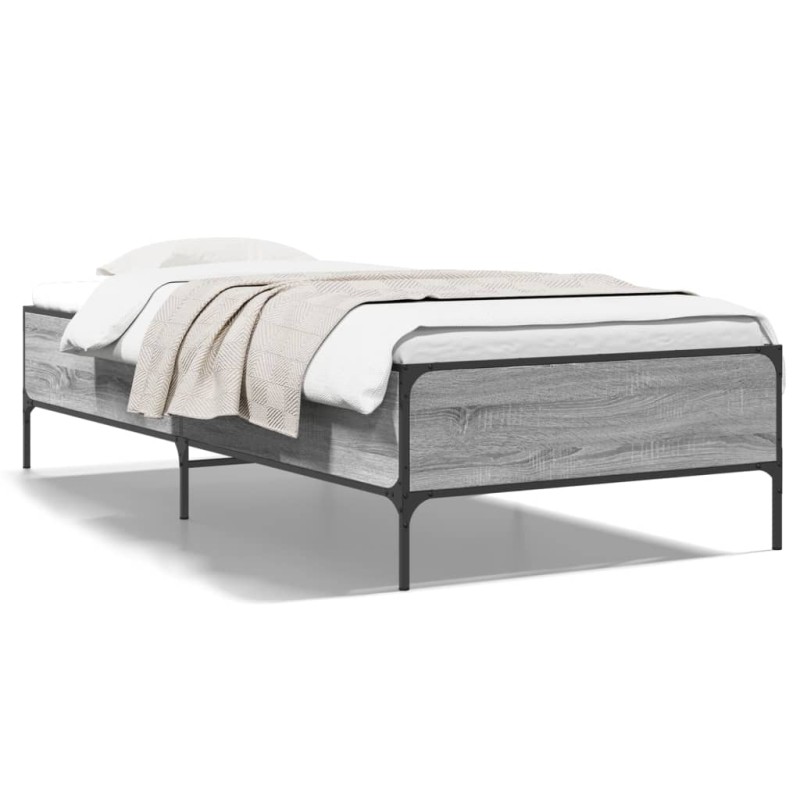 vidaXL Bettgestell Grau Sonoma 90x190 cm Holzwerkstoff und Metall vidaXL Bettgestell Grau Sonoma 90x190 cm Holzwerkstoff und Metall
