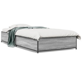 vidaXL Bettgestell Grau Sonoma 90x190 cm Holzwerkstoff und Metall