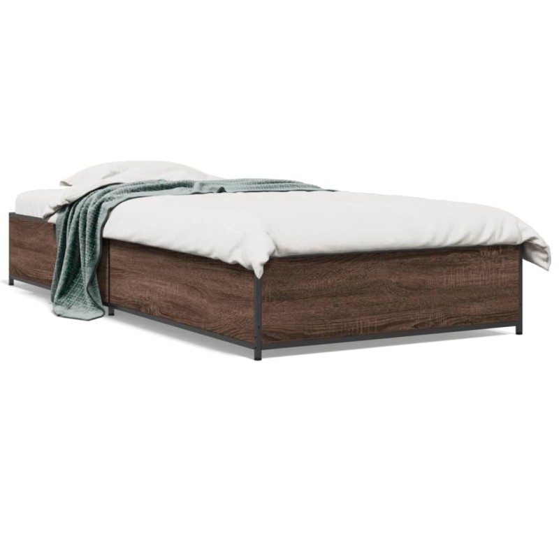 vidaXL Bettgestell Braun Eichen-Optik 100x200 cm Holzwerkstoff Metall vidaXL Bettgestell Braun Eichen-Optik 100x200 cm Holzwerkstoff Metall
