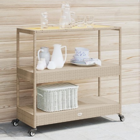 vidaXL Barwagen 3 Böden Beige Poly Rattan und Massivholz Akazie