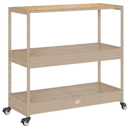 vidaXL Barwagen 3 Böden Beige Poly Rattan und Massivholz Akazie