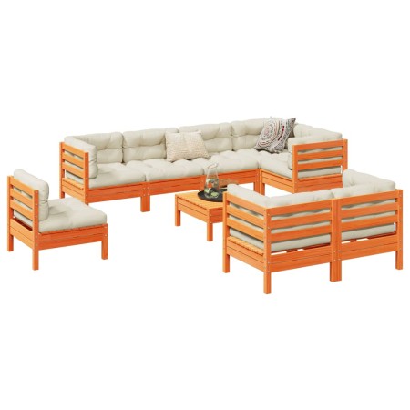 vidaXL 9-tlg. Garten-Sofagarnitur mit Kissen Wachsbraun Kiefernholz