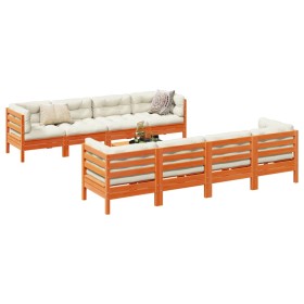 vidaXL 9-tlg. Garten-Sofagarnitur mit Kissen Wachsbraun Kiefernholz