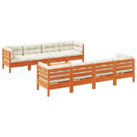 vidaXL 9-tlg. Garten-Sofagarnitur mit Kissen Wachsbraun Kiefernholz