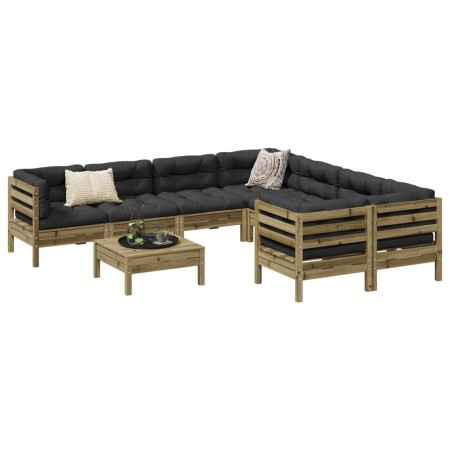 vidaXL 9-tlg. Garten-Sofagarnitur mit Kissen Kiefernholz Imprägniert