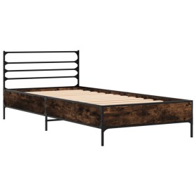 vidaXL Bettgestell Räuchereiche 90x200 cm Holzwerkstoff und Metall