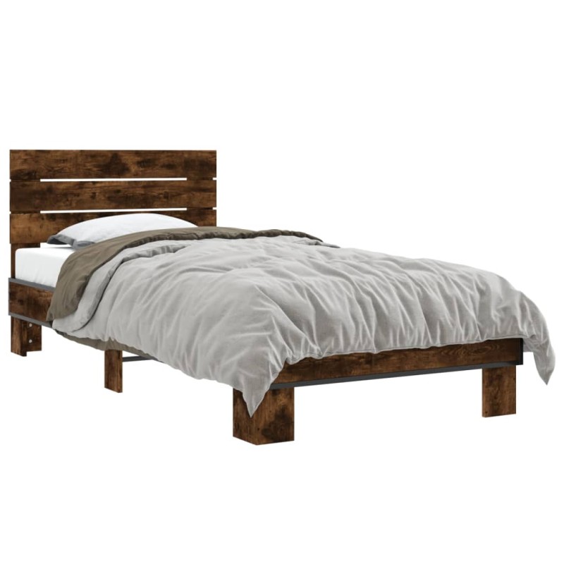 vidaXL Bettgestell Räuchereiche 100x200 cm Holzwerkstoff und Metall vidaXL Bettgestell Räuchereiche 100x200 cm Holzwerkstoff und Metall