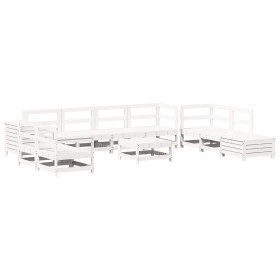 vidaXL 11-tlg. Garten-Sofagarnitur Weiß Massivholz Kiefer
