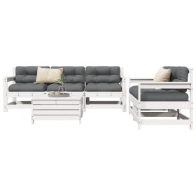 vidaXL 6-tlg. Garten-Sofagarnitur Weiß Massivholz Kiefer