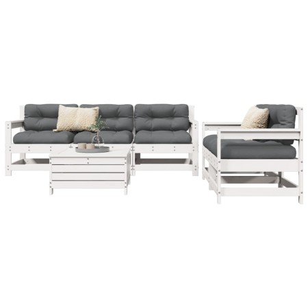vidaXL 6-tlg. Garten-Sofagarnitur Weiß Massivholz Kiefer