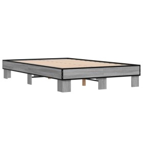 vidaXL Bettgestell Grau Sonoma 135x190 cm Holzwerkstoff und Metall