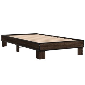 vidaXL Bettgestell Braun Eichen-Optik 75x190 cm Holzwerkstoff Metall