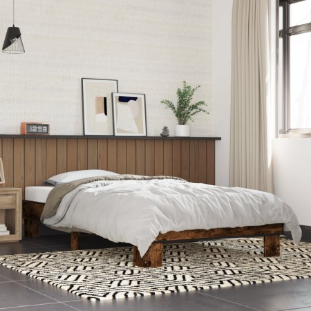 vidaXL Bettgestell Räuchereiche 90x200 cm Holzwerkstoff und Metall