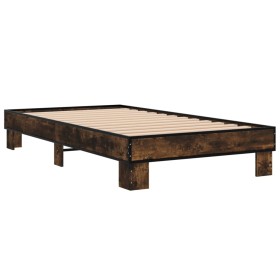 vidaXL Bettgestell Räuchereiche 90x200 cm Holzwerkstoff und Metall