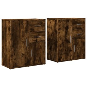 vidaXL Sideboards 2 Stk. Räuchereiche 60x31x70 cm Holzwerkstoff