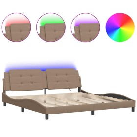 vidaXL Bettgestell mit LED Cappuccino-Braun 200x200 cm Kunstleder