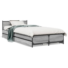 vidaXL Bettgestell mit Schubladen Grau Sonoma 100x200 cm Holzwerkstoff