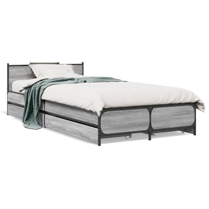 vidaXL Bettgestell mit Schubladen Grau Sonoma 100x200 cm Holzwerkstoff vidaXL Bettgestell mit Schubladen Grau Sonoma 100x200 cm Holzwerkstoff