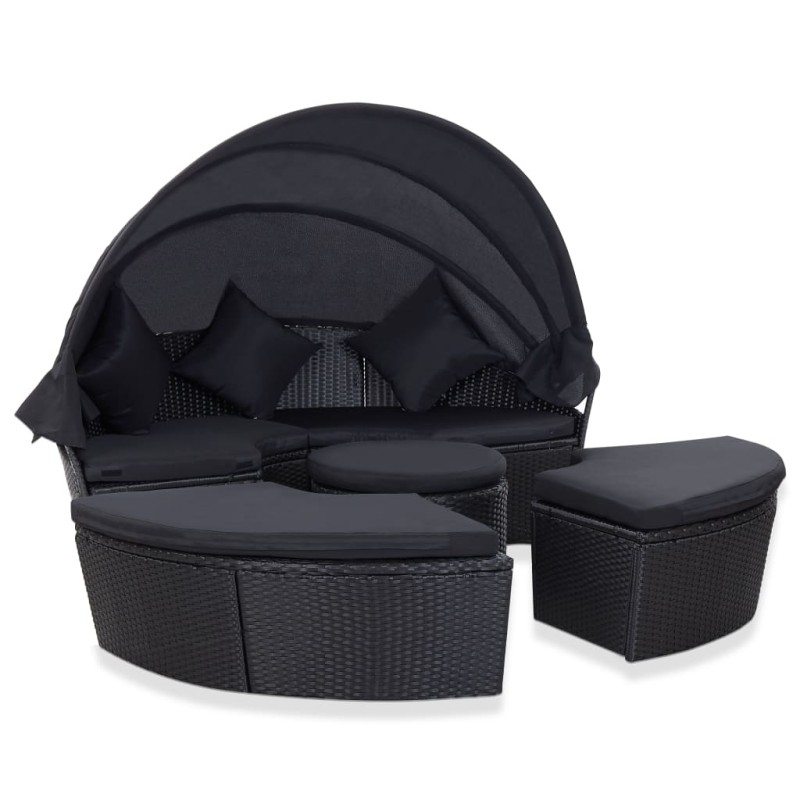 vidaXL Outdoor-Loungebett mit Dach Poly Rattan Schwarz vidaXL Outdoor-Loungebett mit Dach Poly Rattan Schwarz