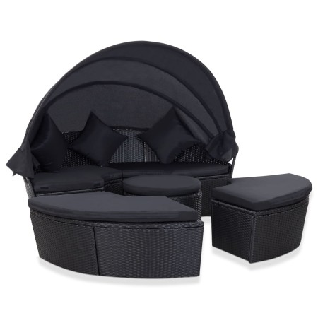 vidaXL Outdoor-Loungebett mit Dach Poly Rattan Schwarz