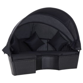 vidaXL Outdoor-Loungebett mit Dach Poly Rattan Schwarz