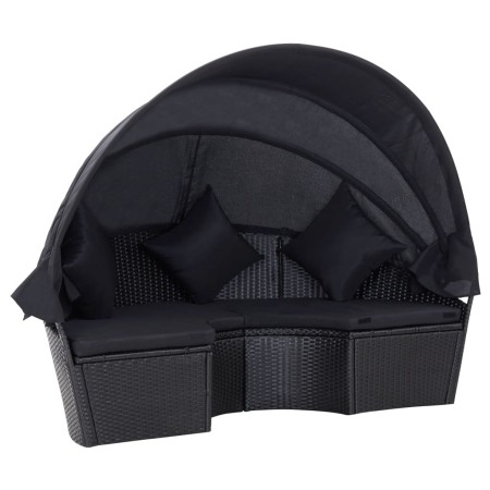 vidaXL Outdoor-Loungebett mit Dach Poly Rattan Schwarz