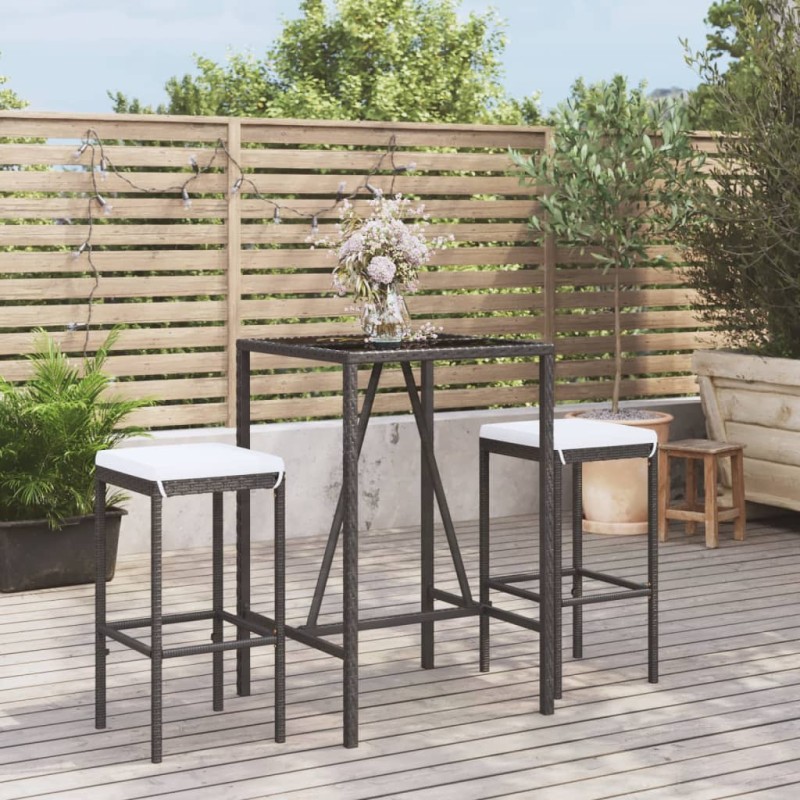 vidaXL 3-tlg. Gartenbar-Set mit Kissen Schwarz Poly Rattan vidaXL 3-tlg. Gartenbar-Set mit Kissen Schwarz Poly Rattan