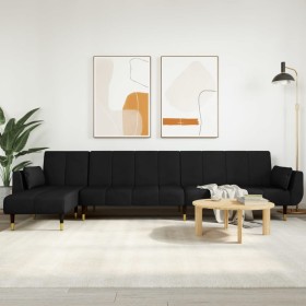 vidaXL Schlafsofa in L-Form Schwarz 275x140x70 cm Samt