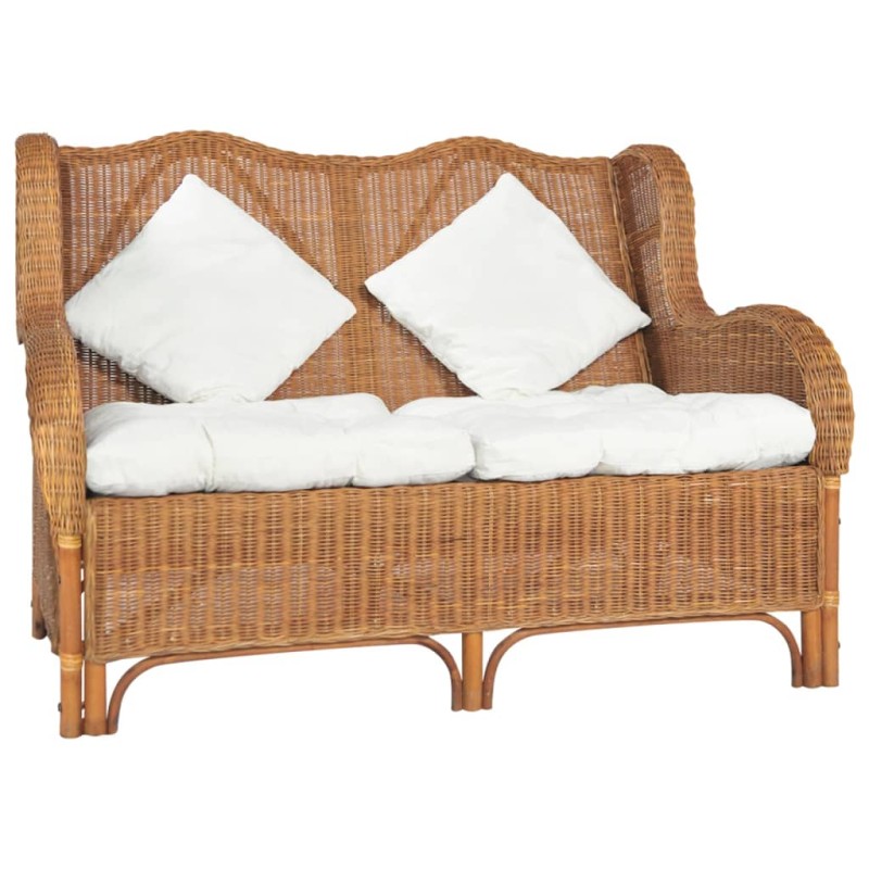 vidaXL 2-Sitzer-Sofa Hellbraun Natürliches Rattan und Leinen vidaXL 2-Sitzer-Sofa Hellbraun Natürliches Rattan und Leinen