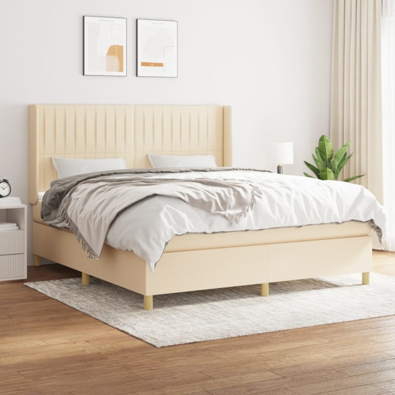 vidaXL Boxspringbett mit Matratze Creme 160x200 cm Stoff vidaXL Boxspringbett mit Matratze Creme 160x200 cm Stoff