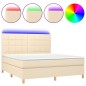 vidaXL Boxspringbett mit Matratze & LED Creme 160x200 cm Stoff vidaXL Boxspringbett mit Matratze & LED Creme 160x200 cm Stoff