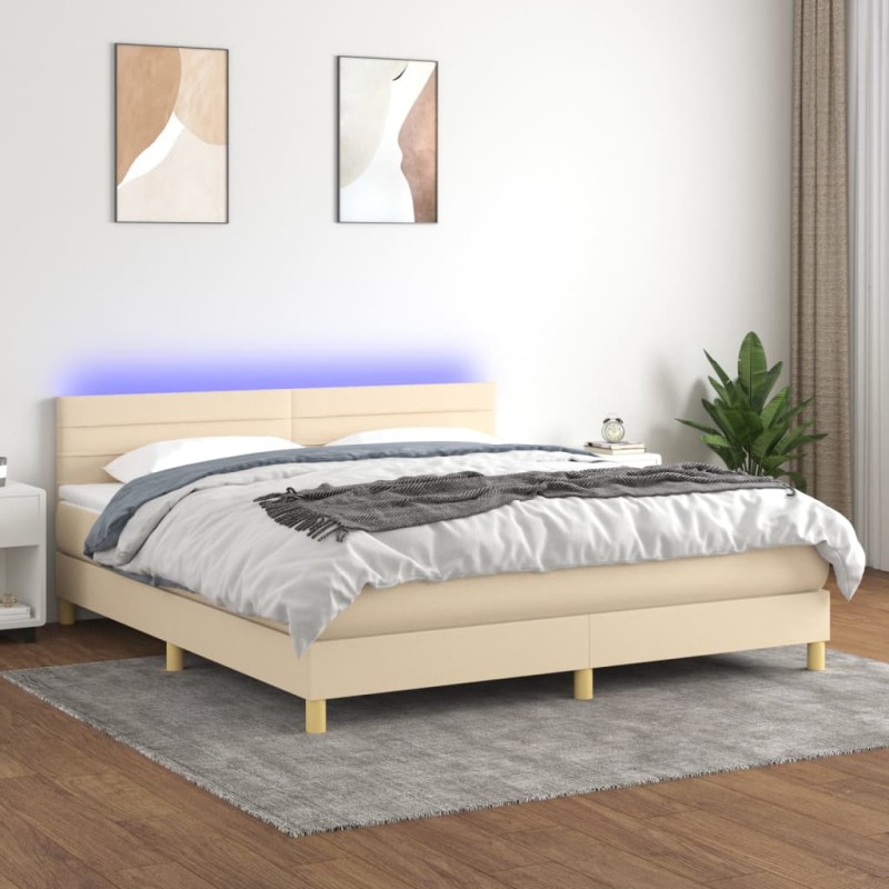 vidaXL Boxspringbett mit Matratze & LED Creme 160x200 cm Stoff vidaXL Boxspringbett mit Matratze & LED Creme 160x200 cm Stoff