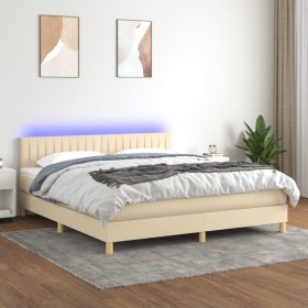 vidaXL Boxspringbett mit Matratze & LED Creme 160x200 cm Stoff