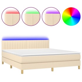 vidaXL Boxspringbett mit Matratze & LED Creme 160x200 cm Stoff