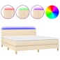 vidaXL Boxspringbett mit Matratze & LED Creme 160x200 cm Stoff vidaXL Boxspringbett mit Matratze & LED Creme 160x200 cm Stoff